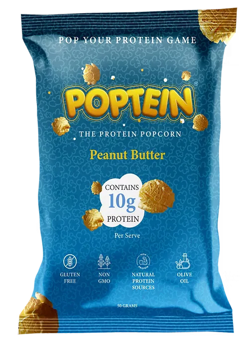 Poptein Peanut Butter protein popcorn pack, 10g protein per serve